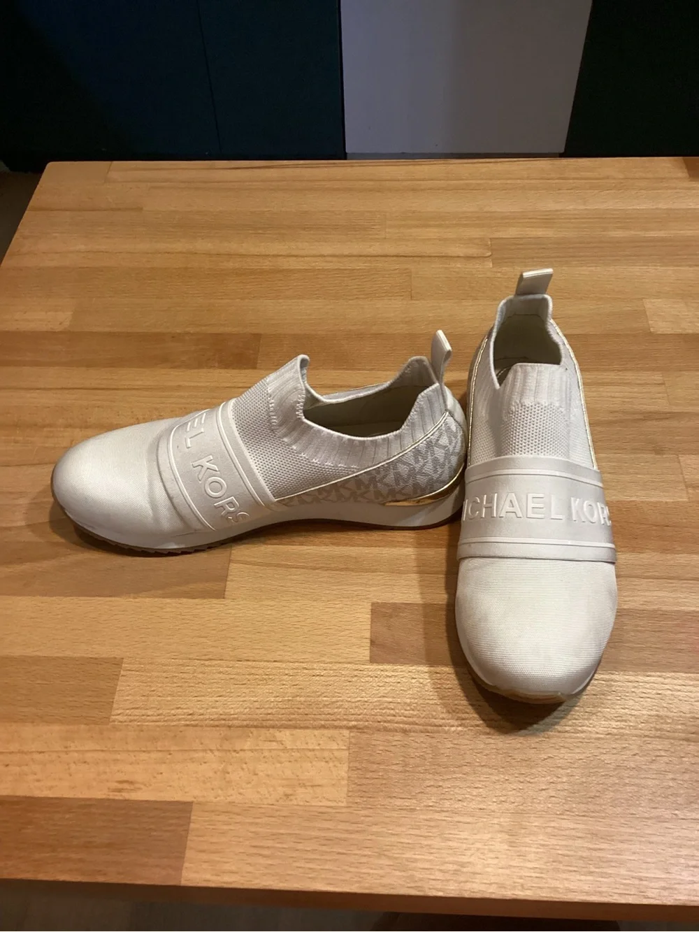 Michael Kors Off-White Slip-On Logo Knit Sneakers